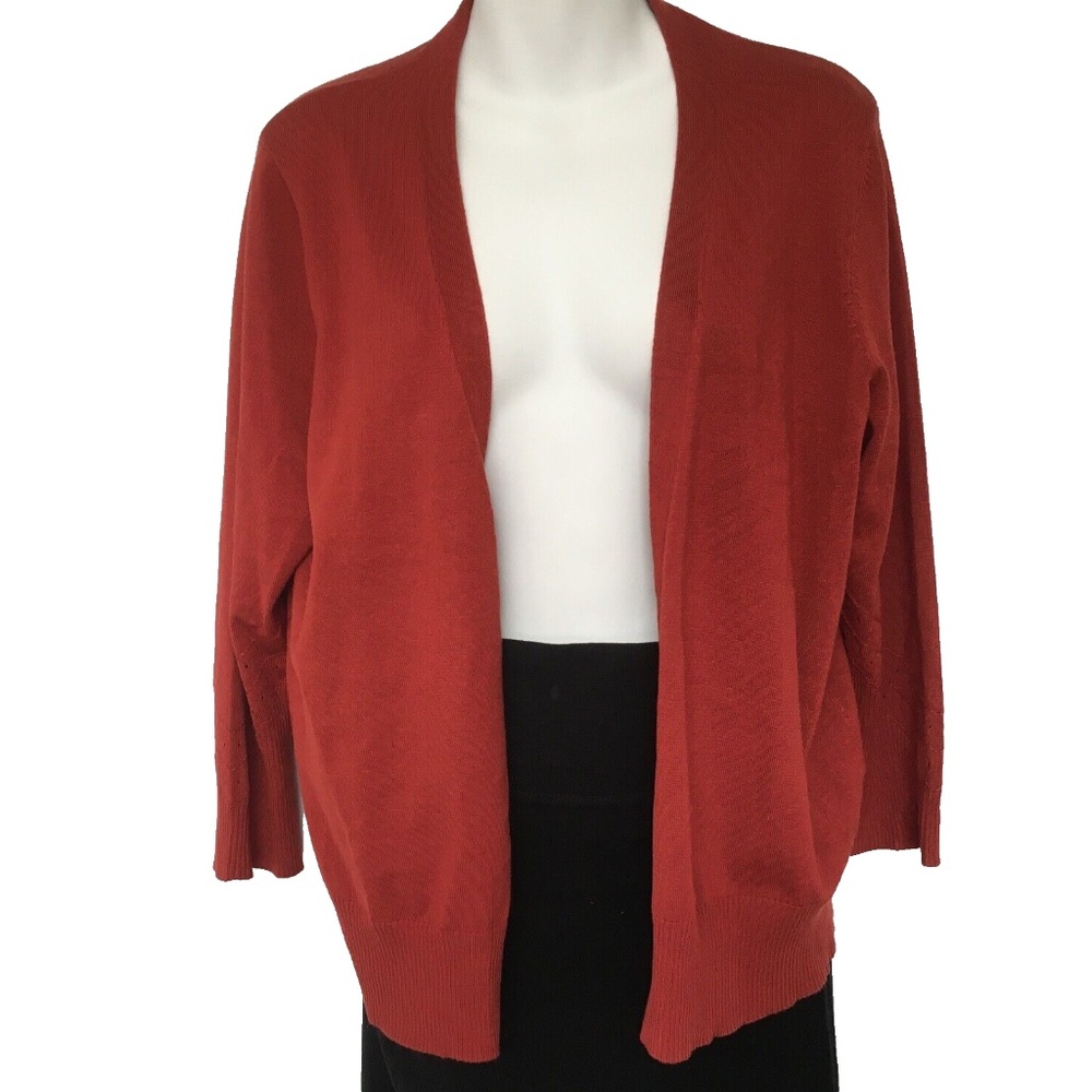 New Colour Eighteen Sweater Cardigan Size XL 3/4 Sleeve Rust Red NWT Open Front